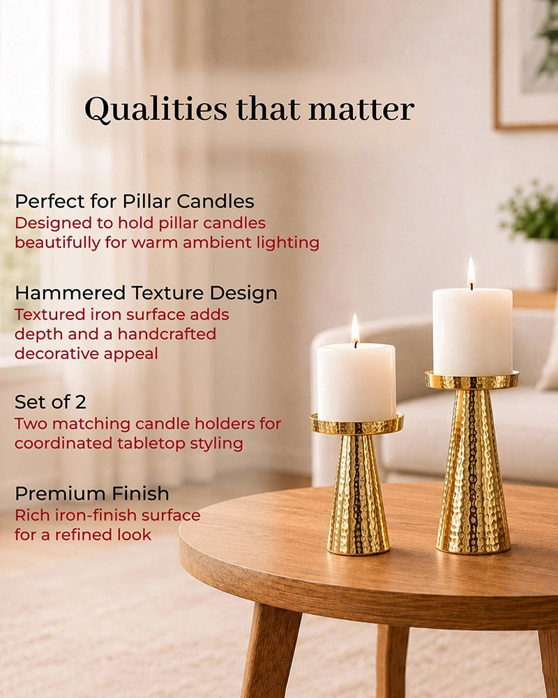 Premium Pillar Candle Holder for Tabletop Home Décor, Set of 2