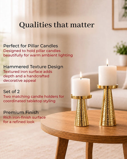 Premium Pillar Candle Holder for Tabletop Home Décor, Set of 2