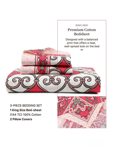 King Size Cotton Bedsheet with Pillow Covers, TC 200, Ideal for Bedroom & Living Room