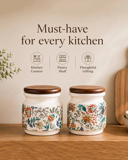 Ceramic Jar for Kitchen Storage with Lid, Set of 2