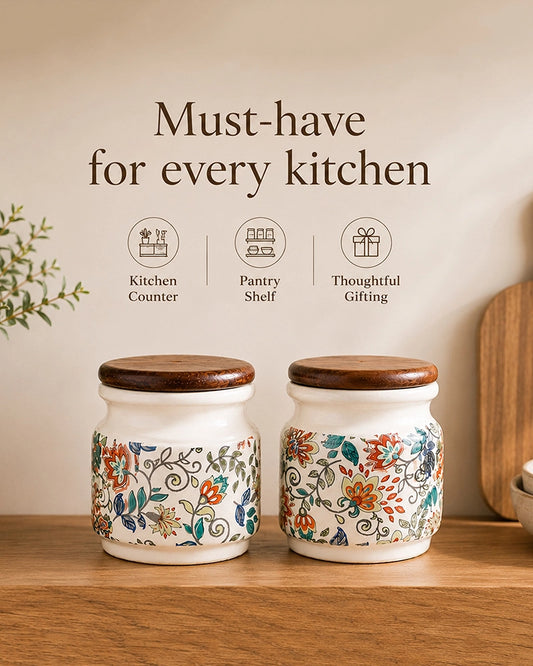 Ceramic Jar for Kitchen Storage with Lid, Set of 2