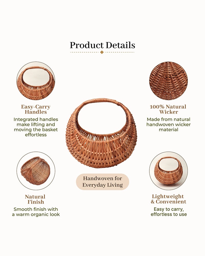Handwoven Wicker Chand Hamper for Fruits, Storage, and Stylish Home Organisation