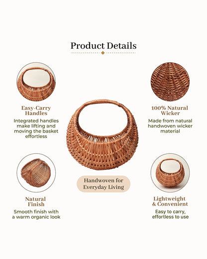 Handwoven Wicker Chand Hamper for Fruits, Storage, and Stylish Home Organisation
