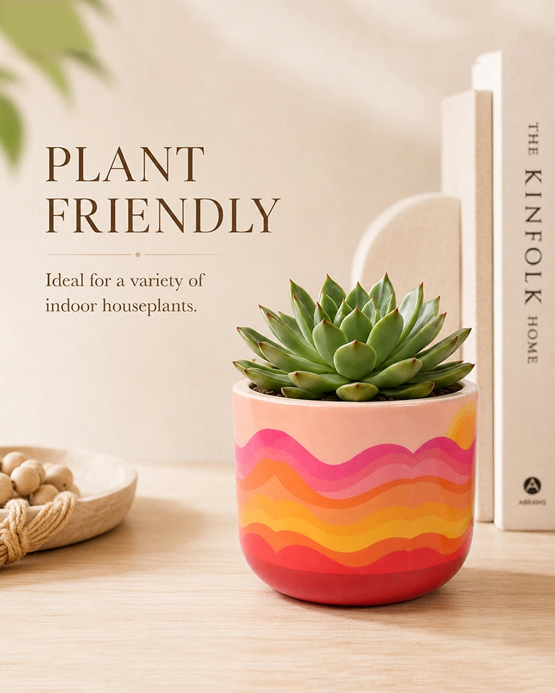 Sunset Wave Hand Painted Terracotta Planter Set of 2 (Multicolour)