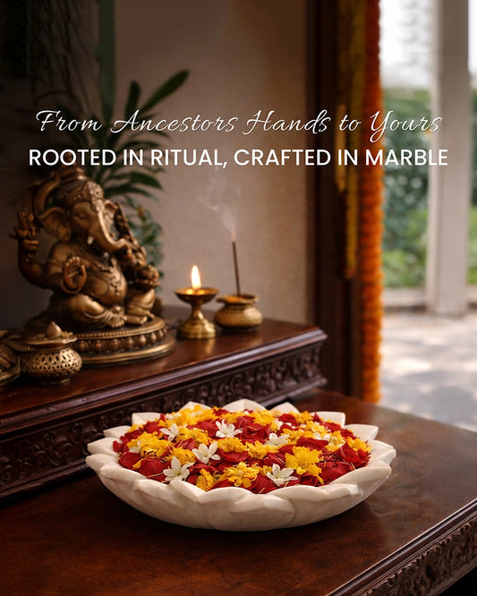 Premium Marble Urli Bowl for Home Decoration, Meditation, and Pooja Needs