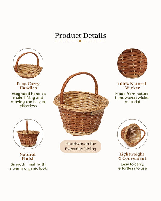 Handcrafted Wicker Round Basket for Fruits, Flowers, and Home Storage