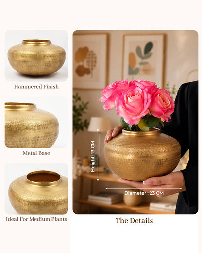 Glossy Metallic Iron Vase for Living Room Tabletop and Home Decor