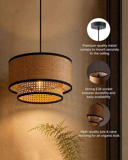 Cane Cylinder Ceiling Lamp for Living Room Bedroom & Balcony