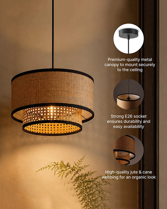 Cane Cylinder Ceiling Lamp for Living Room Bedroom & Balcony