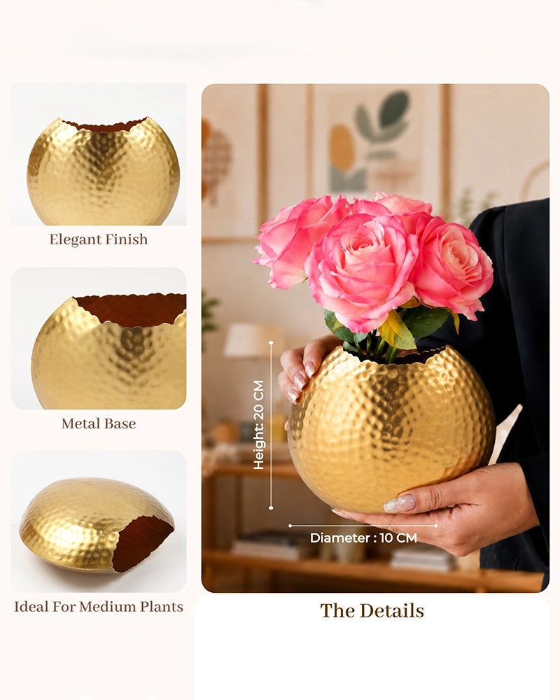 Metal Flower Vase for Fresh or Artificial Flowers and Home Decoration