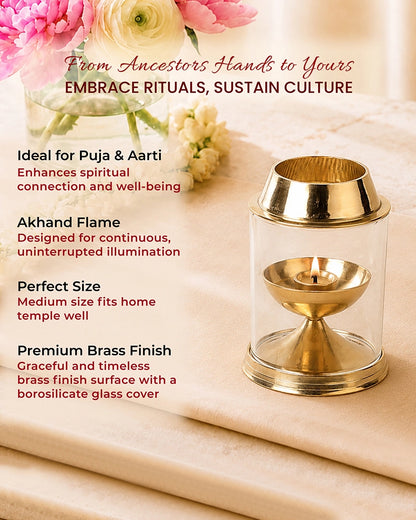 Brass Akhand Jyot Diya for Pooja Room, Mandir & Home Decoration
