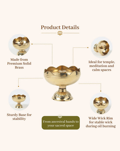 Traditional Brass Diya Set of 2 Pooja Room Decor (Gold)