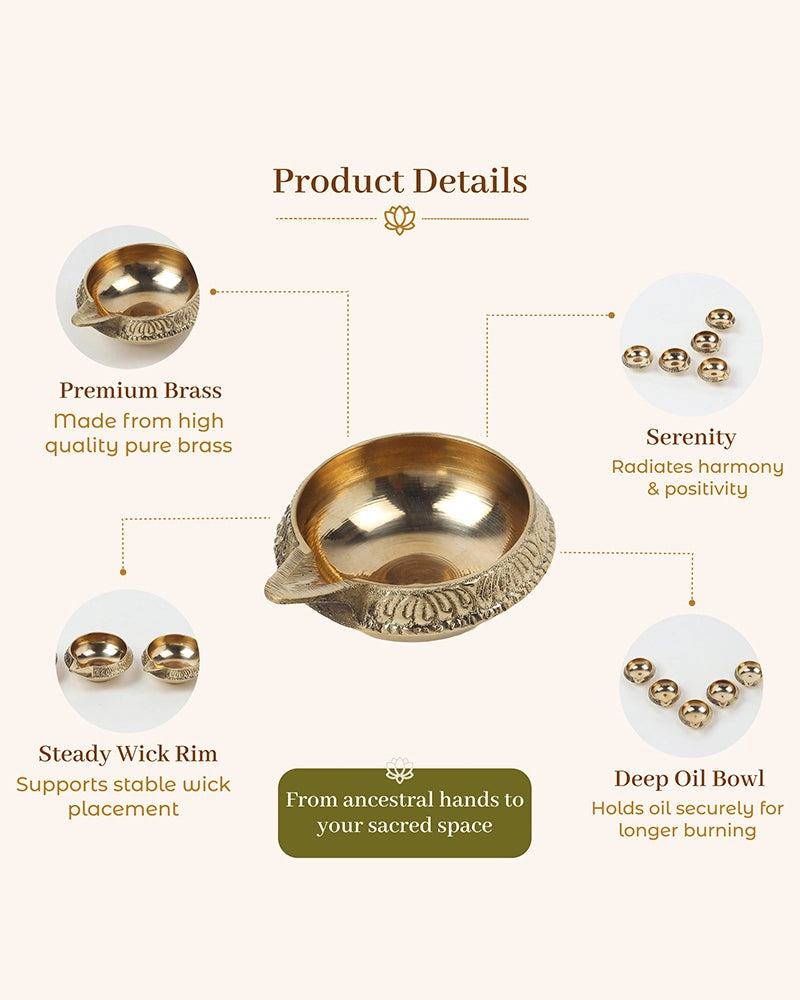 100% Pure Brass Diya for Pooja Diwali Festival Home Décor, Set of 5