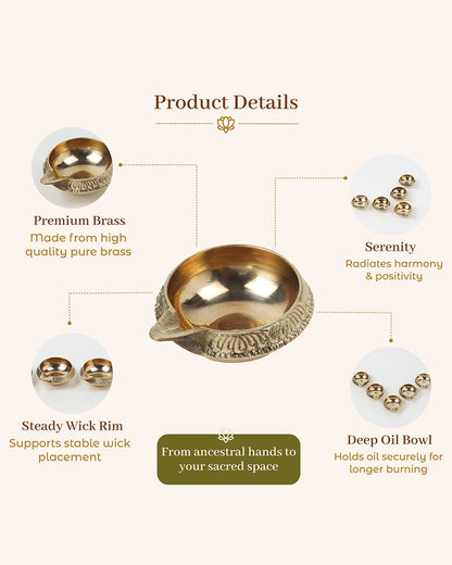 100% Pure Brass Diya for Pooja Diwali Festival Home Décor, Set of 5