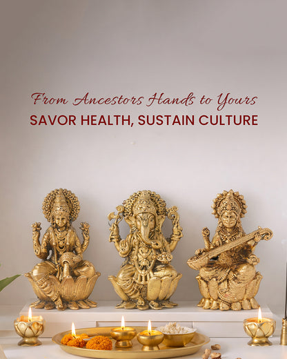 Pure Brass Laxmi Ganesh Sarasvati Idol Set for Home Pooja