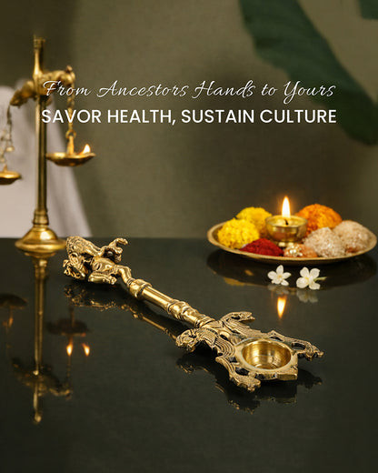 Brass Ganesha Ritual Spoon for Pooja Items and Home Decoration