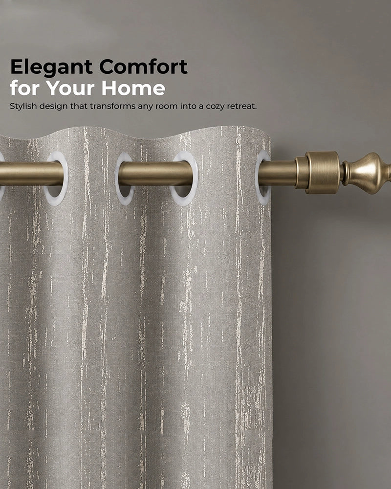 Textured Linen Eyelet Curtain for Doors (Grey, 7 ft)