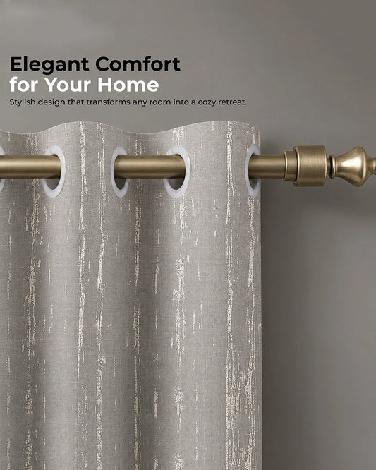 Textured Linen Eyelet Curtain for Doors (Grey, 7 ft)