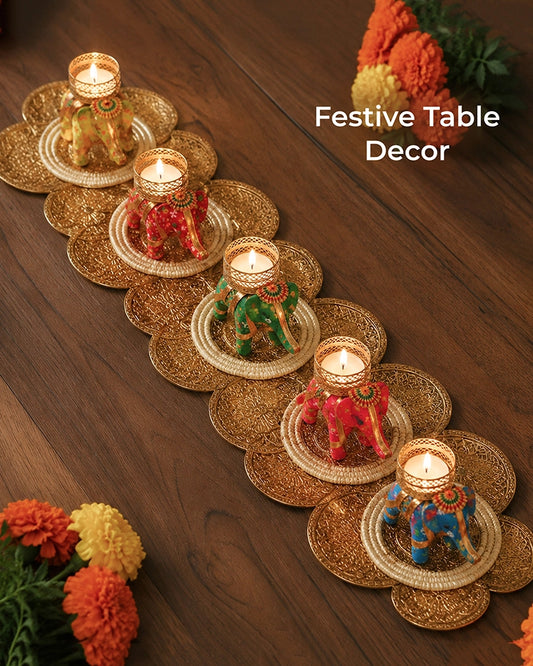 Rajasthani Elephant Tealight Holder for Living Room, Set of 5