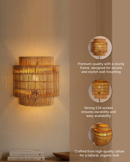 Bamboo Cane Wall Lamp for Bedroom & Living Room
