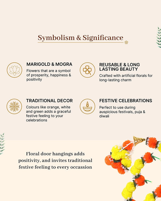 Artificial Marigold Mogra Flower Toran Set of 2 for Door & Wall Décor
