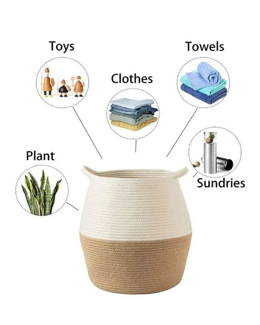 Handwoven Jute Cotton Laundry Storage Basket for Stylish and Eco-Friendly Home Organization