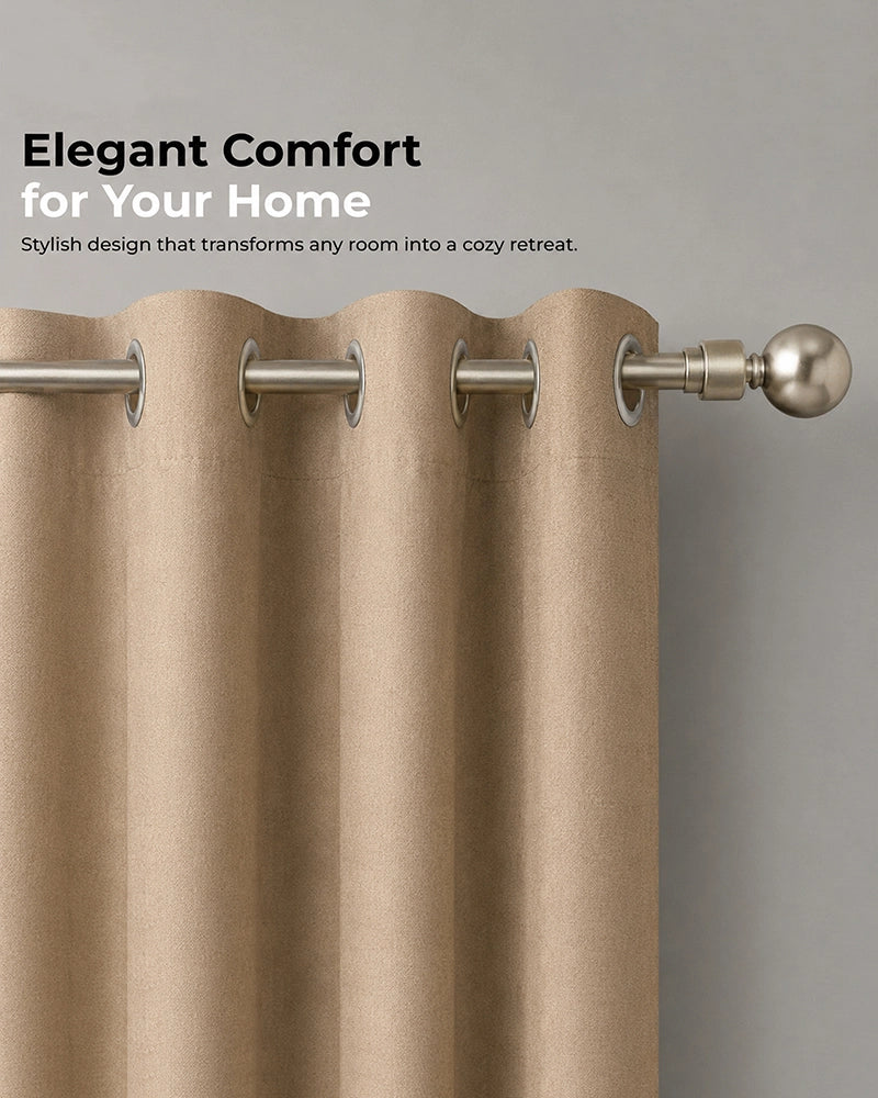 Modern Polyester Door Curtain in Eyelet Style (Brown, 7 ft)
