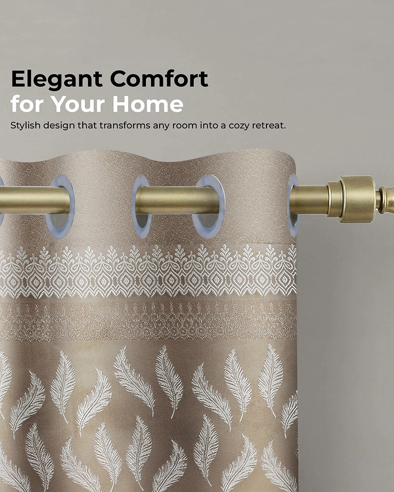 Jacquard Door Curtain with Eyelets (Beige, 7 ft)