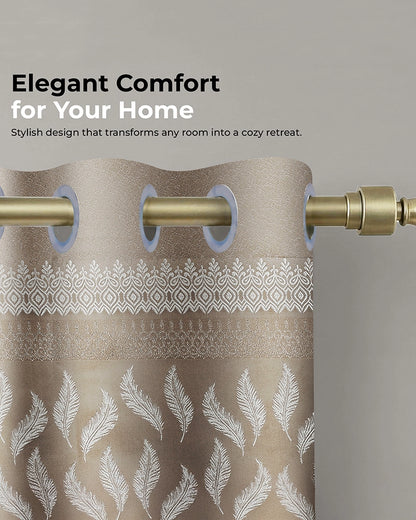 Jacquard Door Curtain with Eyelets (Beige, 7 ft)