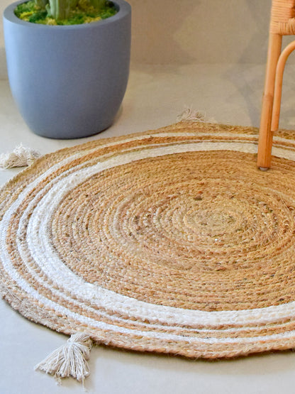 Beige Pom Pom Jute Indoor & Outdoor Rug