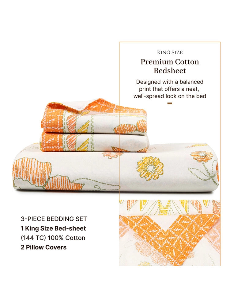 Cotton King Size Double Bed Sheet 144 TC with Pillow Covers for Bedroom & Living Room