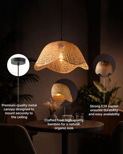 Rustic Bamboo Pendant Lamp for Dining Room, Balcony, and Home Interiors