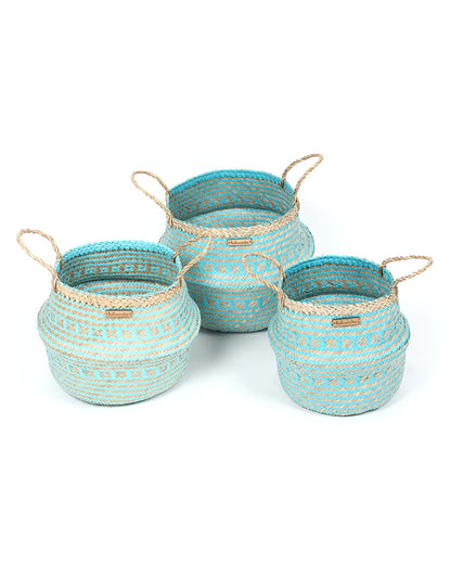 Set of 3 Rustic Belly Planter Basket for Boho-Inspired Interiors
