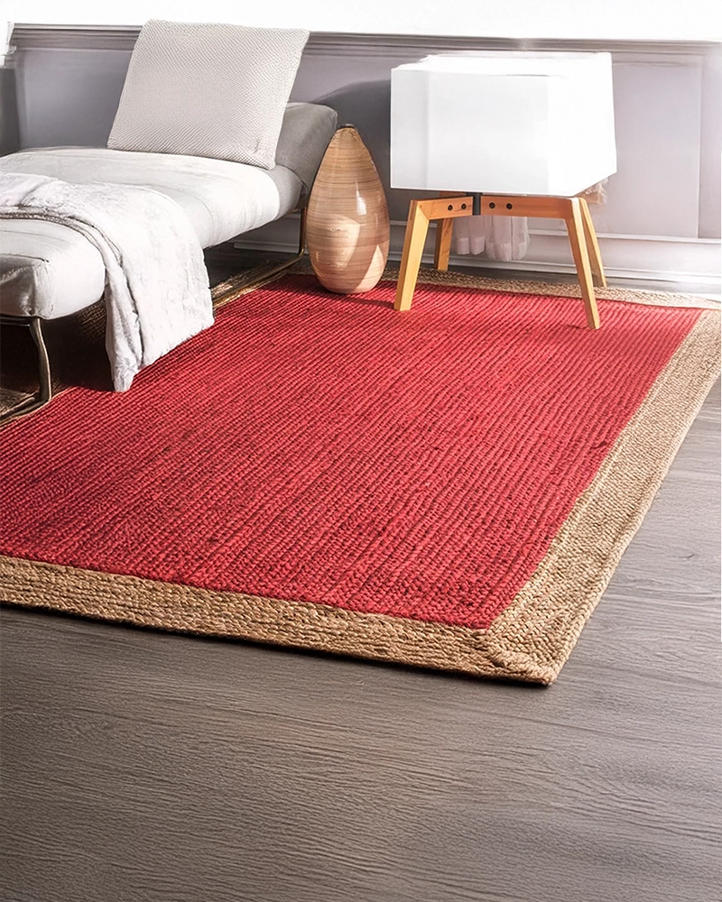 Rectangular Red Jute Floor Mat For Bedroom