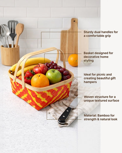 Rustic Bamboo Basket for Home Decor, Fruit Storage, and Gift Hampers