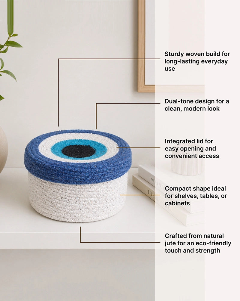 Cotton Rope Round Evil Eye Storage Basket for Home Decor & Gifting