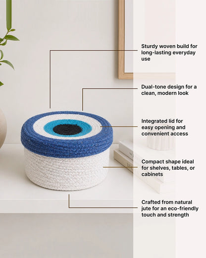 Cotton Rope Round Evil Eye Storage Basket for Home Decor & Gifting