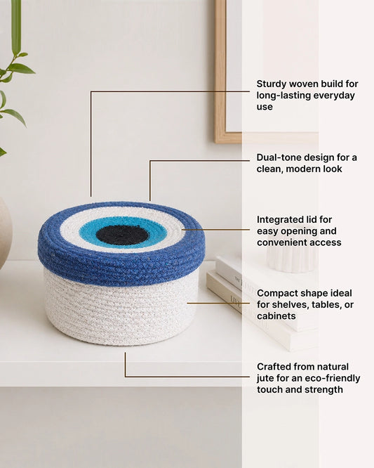 Cotton Rope Round Evil Eye Storage Basket for Home Decor & Gifting