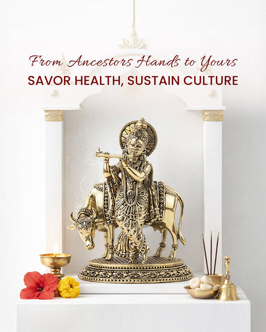 Traditional Krishna Ji Brass Idol with Cow for Festivals and Home Decoration
