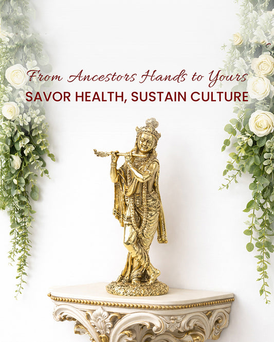 Traditional Krishna Brass Idol Playing Flute for Pooja Needs and Home Decoration