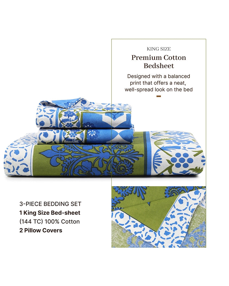 Cotton Bedsheet with 2 Pillow Covers, TC 200, King Size for Bedroom Decor