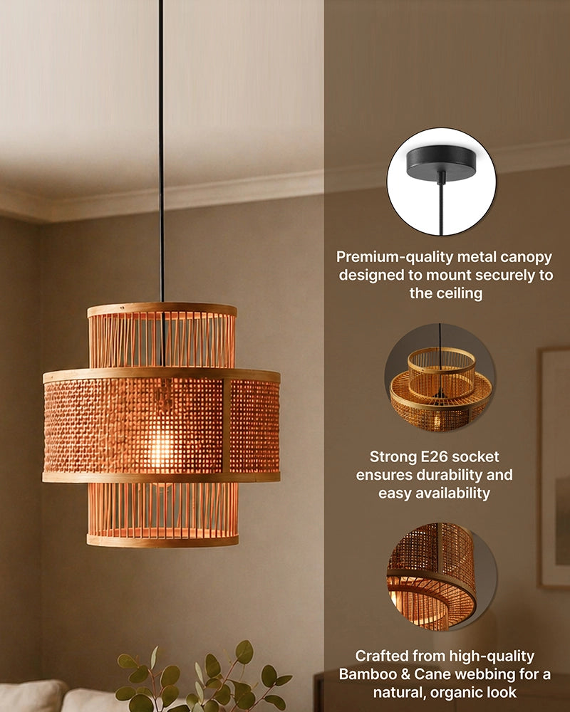 Cane Drum Pendant Lamp for Living Room Hall & Bedroom Decor