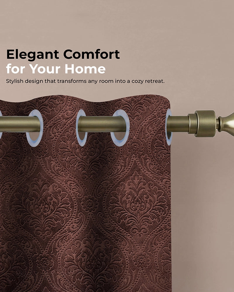 Velvet Eyelet Door Curtain (Brown, Textured, 7 ft)