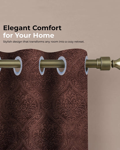 Velvet Eyelet Door Curtain (Brown, Textured, 7 ft)