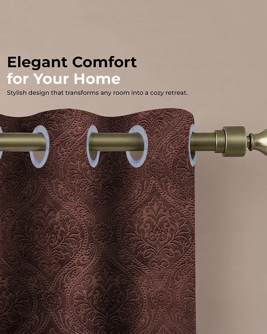 Velvet Eyelet Door Curtain (Brown, Textured, 7 ft)