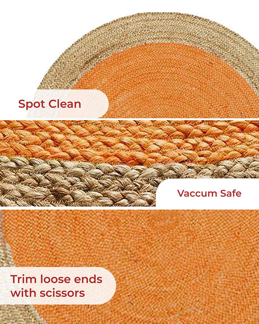 Handcrafted Yellow Round Jute Carpet For Living Room