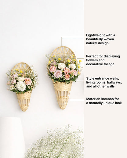Decorative Bamboo Hanging Flower Holders for Plants and Home Decor (Set of 3)