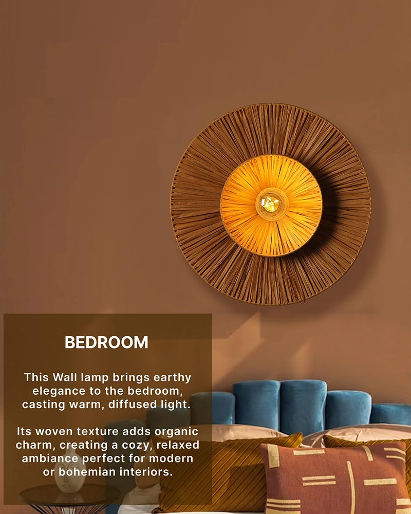Artistic Raffia Wall Lamp for Living Room Decoration