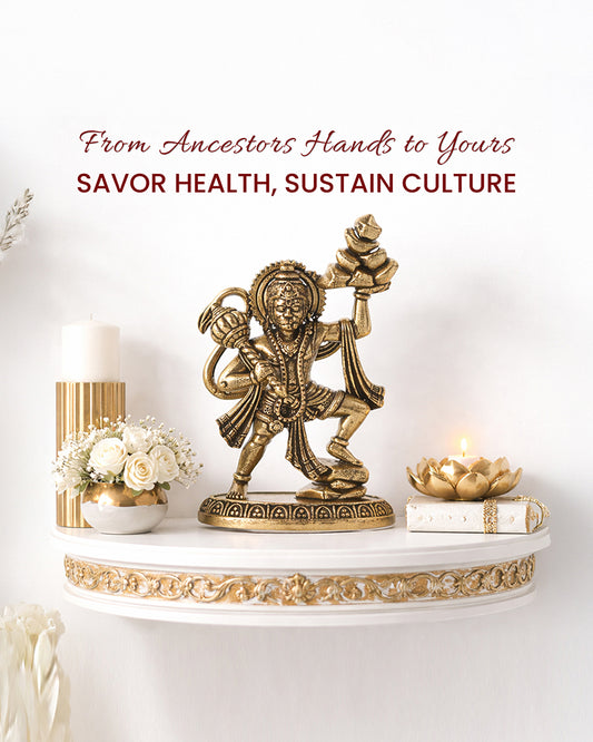 Decorative Pure Brass Hanuman Ji Idol for Temple Shelves and Worship