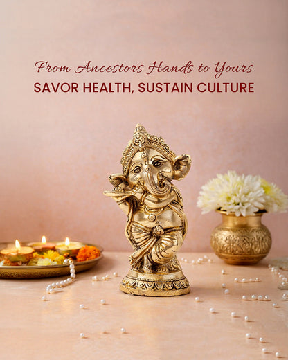 Decorative Pure Brass Ganesha Idol for Devotion, Festivals, and Home Decor